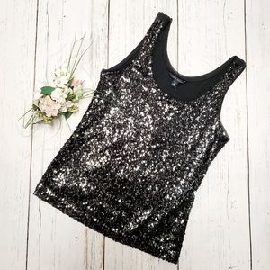 NWOT Banana Republic Black/Silver Sequin Mesh Tank